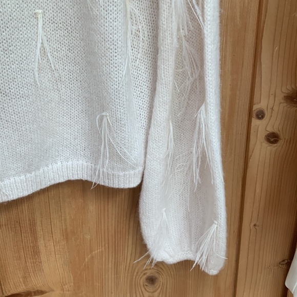 Halogen 🤍 Ostrich Feather Ivory Cream Off White Turtleneck Long Sleeve Sweater - Picture 12 of 14